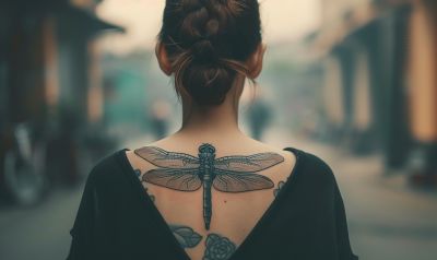 Eine Frau mit Libellen tattoo